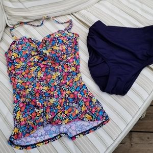 ANNE COLE Floral Two Piece Bathing Suit